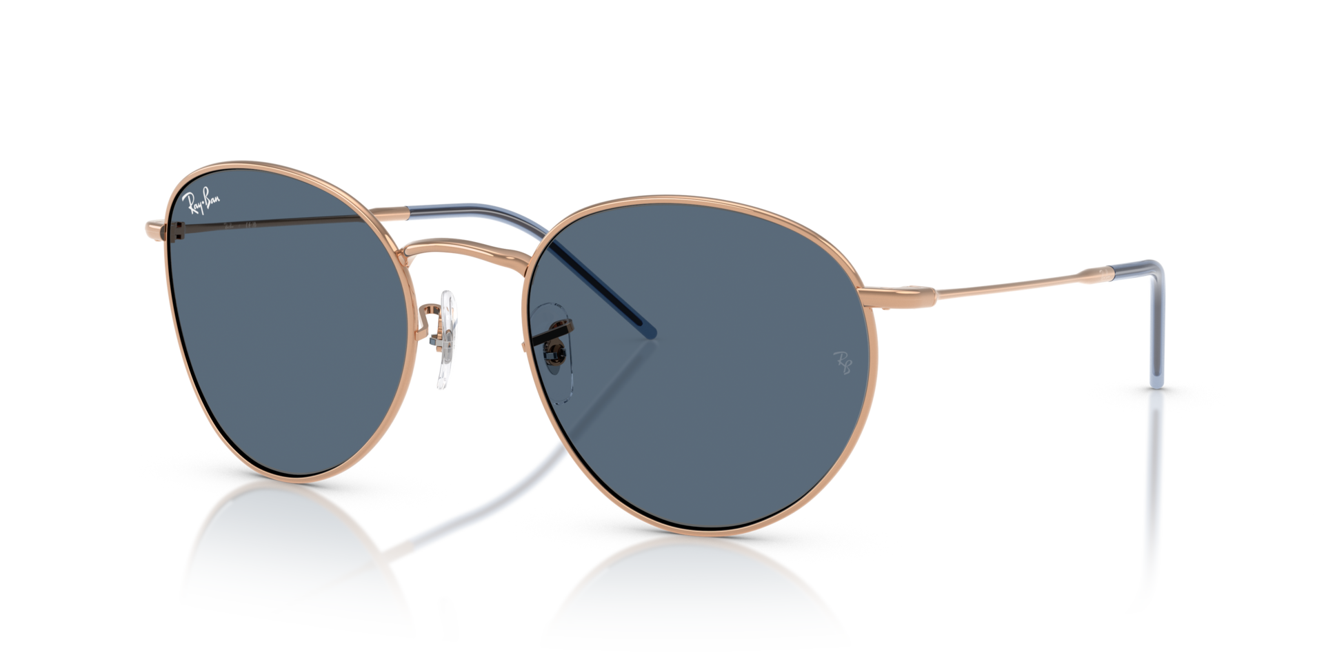 Ray-Ban Rose Round Double Bridge Sunglasses with Blue Lenses Ray-ban Round Double Bridge Gold Frame / Gradient Blue  main image 4