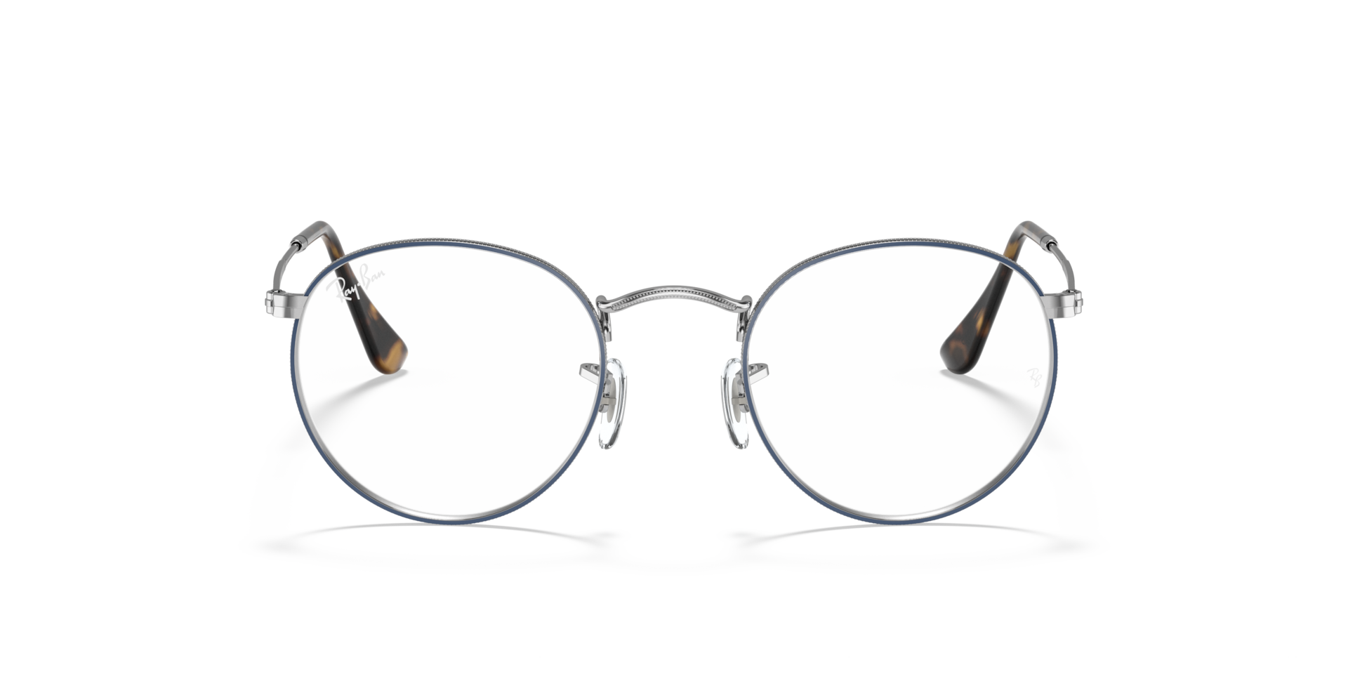 Ray-Ban RB3447V ROUND METAL OPTICS Blue On Silver, Size: XXS